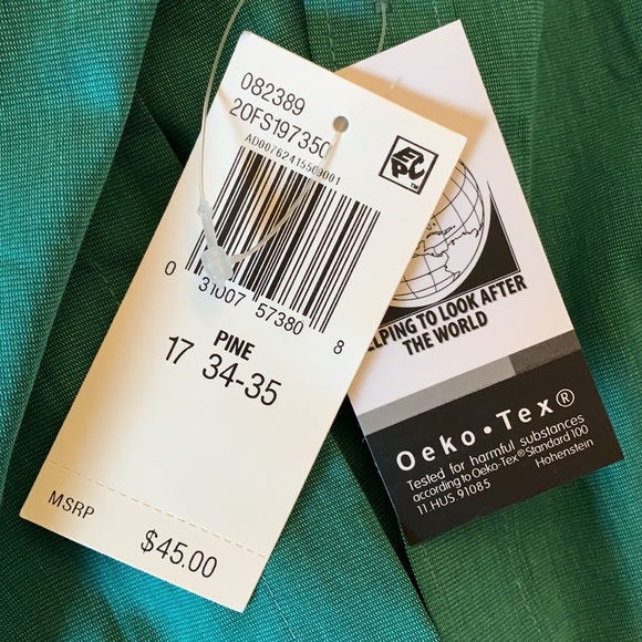 NEW VanHeusen Studio Slim Fit Wrinkle Free Stretch 17 34/35 NWT Pine Green $45 - Picture 8 of 9